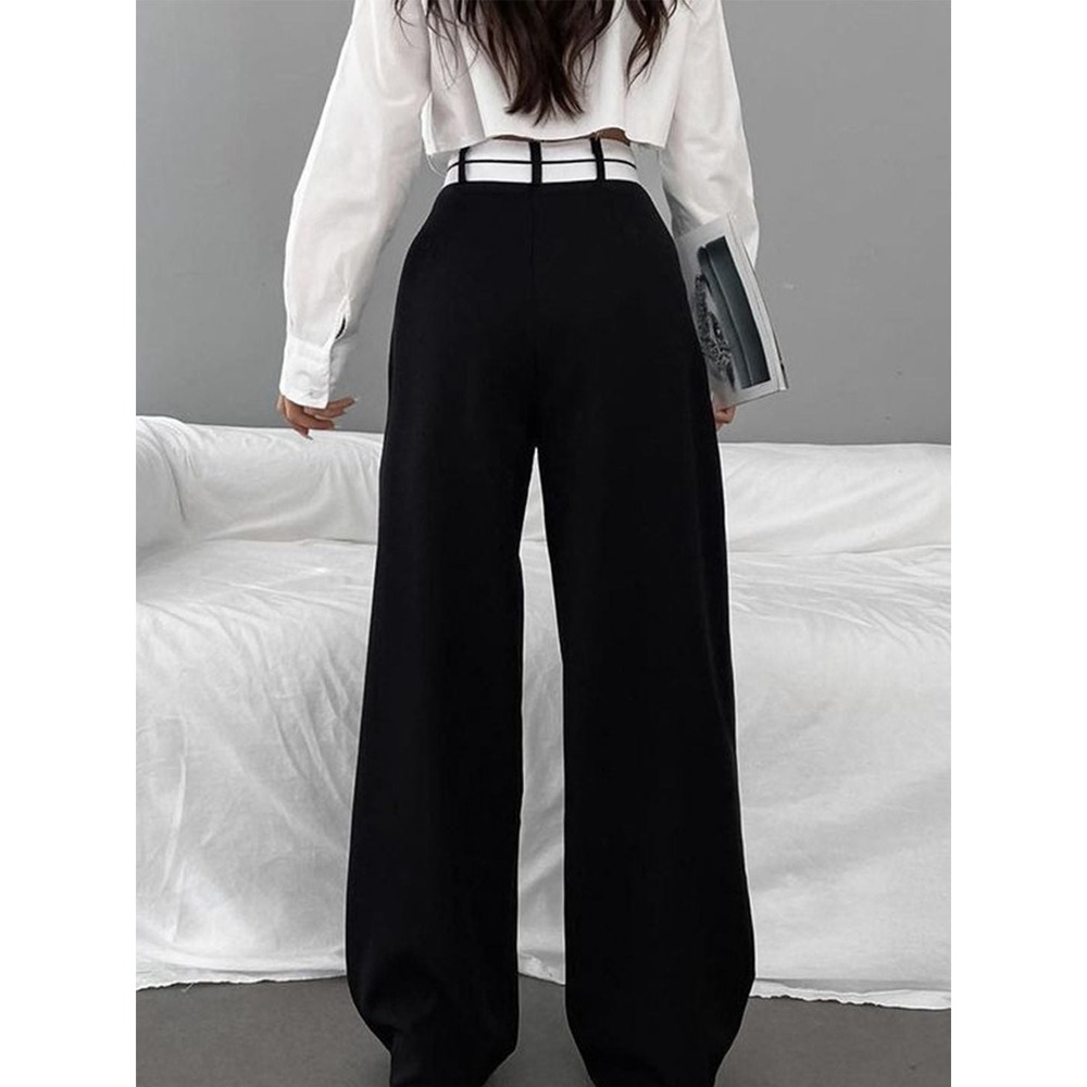 Commense NWT Asymmetrical Contrast Waistband Wide Leg Dress Pants Black XS - Picture 3 of 10